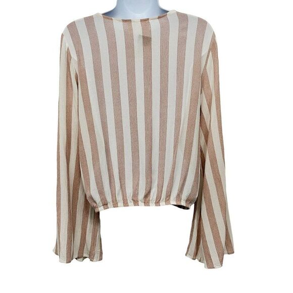Sadie & Sage Stripe Wrap Front V-Neck Crossover Bell Sleeve Blouse Top - Picture 3 of 8